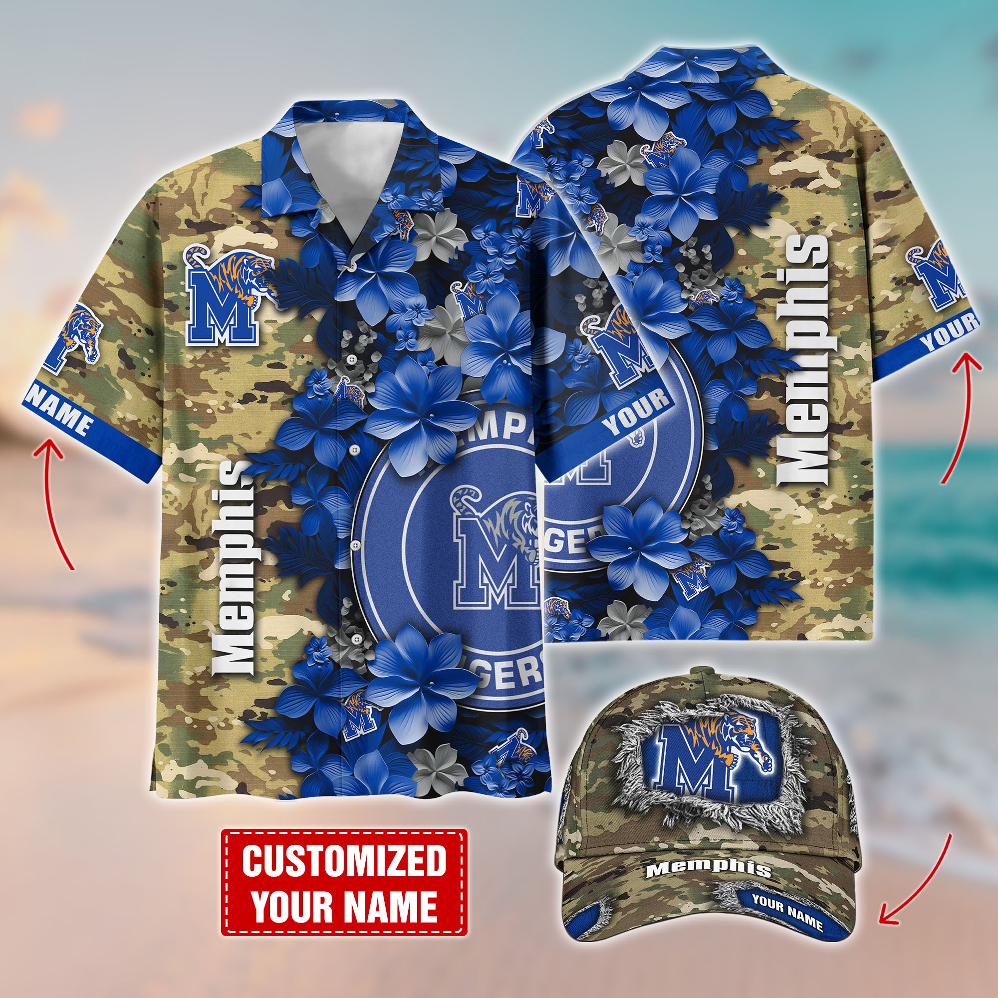 Memphis Tigers Customized Cap And Hawaiian Shirt Hot Trending. Gift For Fan T58536